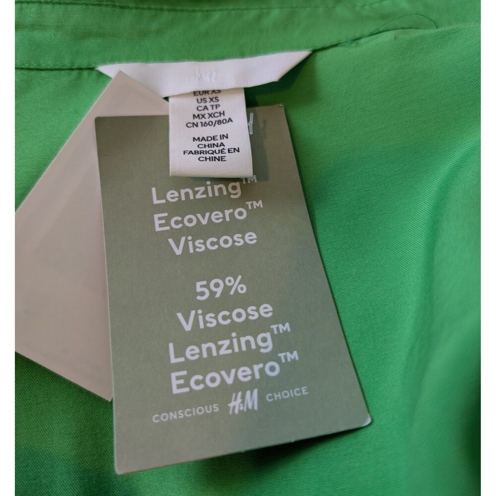 NWT H&M Size XS Wrap Dress Long Sleeve Kelly Green Viscose Satin Cocktail Chic - Picture 9 of 12